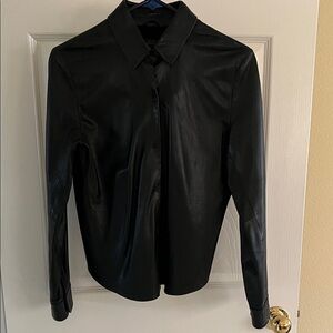 Banana Republic Women Black Leather Button-Up Shirt. Gently used
